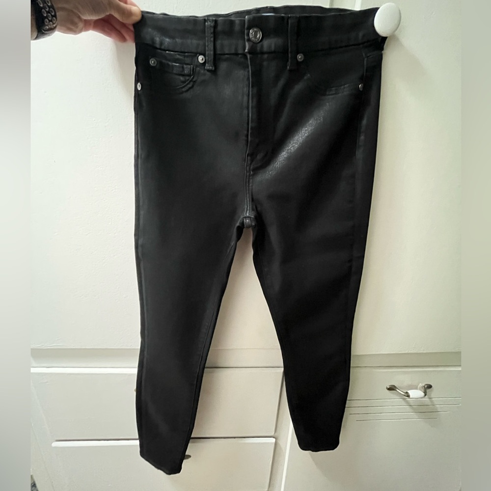 7 for All Mankind B (Air) High Waist Ankle Skinny Jeans in Coated Black. Size:27